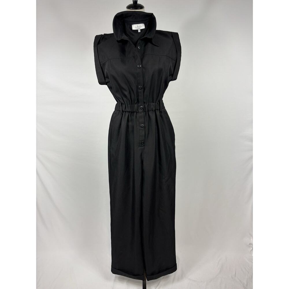 L'Academie The Inaya Revolve Jumpsuit Black Button Down Small Boilersuit - Picture 12 of 12